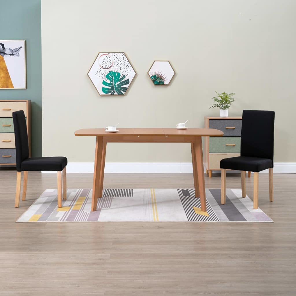 vidaXL Dining Chairs 2 Pcs - Black Fabric Accent Side Chair with Solid Wood Legs - Ergonomic Upholstered Seating - Kitchen/Dining Room Furniture - 16.5"x20.1"x37.4"