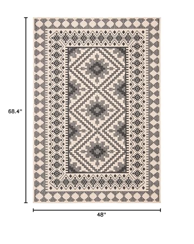 Safavieh Veranda Collection Accent Rug - 4' X 5'7', Ivory & Slate, Boho Design, Non-Shedding & Easy Care, Indoor/Outdoor & Wash