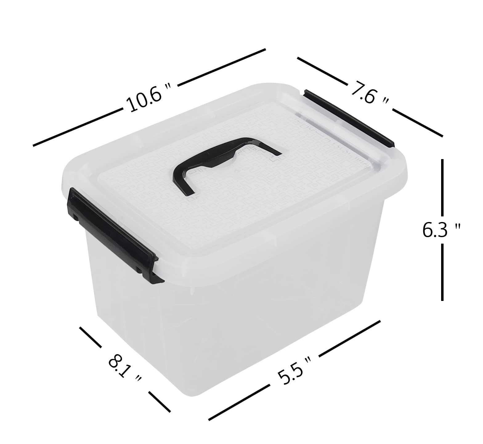 Easymanie 6 Quart Plastic Storage Bin With Black Handle, Clear Latching Boxes, Pack Of 6