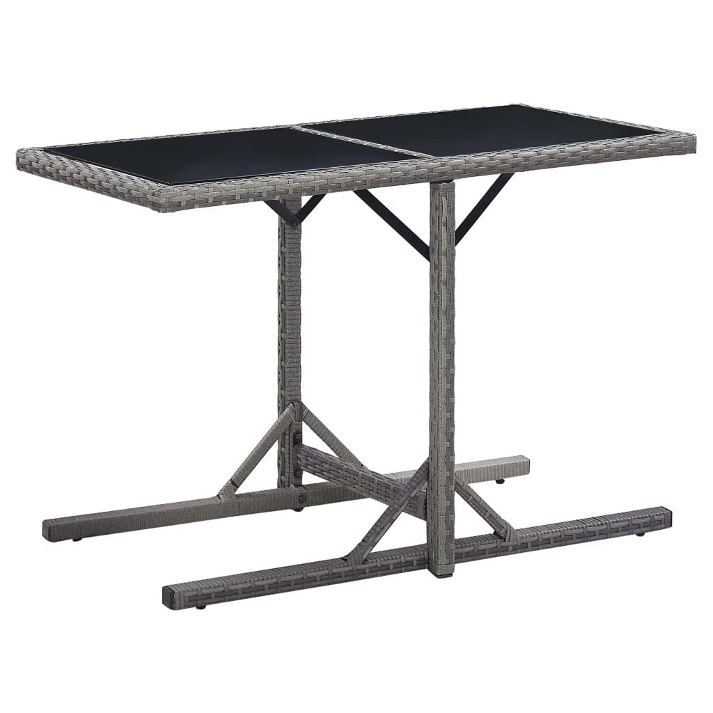 vidaXL Rectangular Patio Table 43.3"x20.9"x28.3" with Glass Top and Poly Rattan Construction, Ideal for Outdoor Use - Anthracite