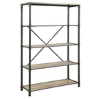 Acme Itzel 4-Tier Metal Frame Bookshelf in Sandy Gray and Oak