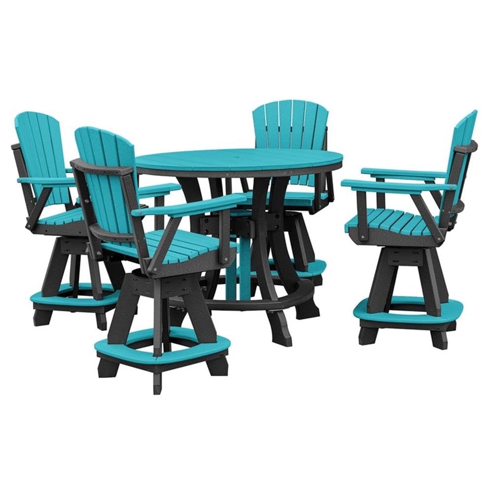 American Furniture Classics Five Piece Round Counter Height Dining Set, Aruba Blue/Black