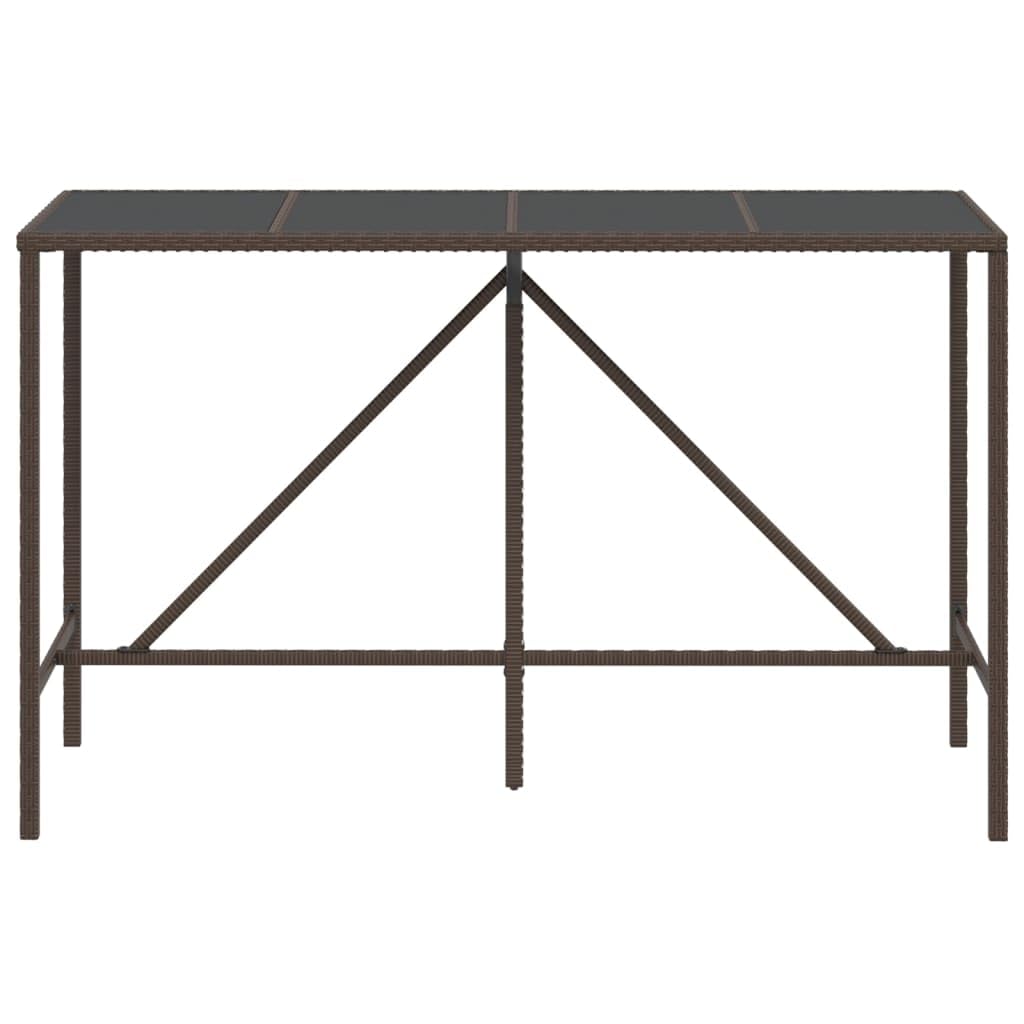 vidaXL Bar Table with Glass Top and Poly Rattan Frame, Brown - Ideal for Patio, Garden or Living Room