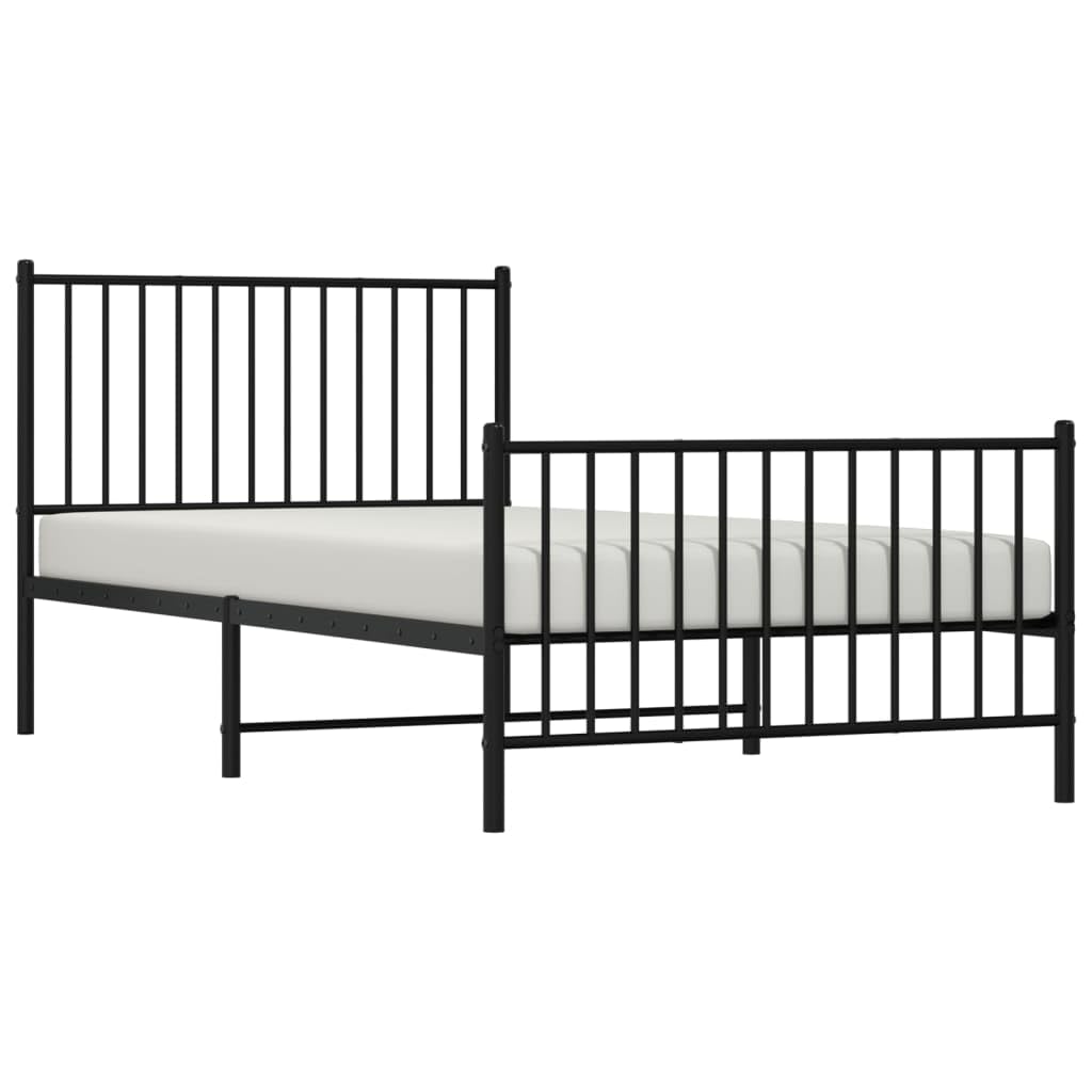 vidaXL Black Metal Single Bed Frame - Sturdy Steel Construction, with Functional Headboard and Footboard, Extra Under-Bed Storage Space, 39.4&quot;x78.7&quot; Mattress Size Compatible