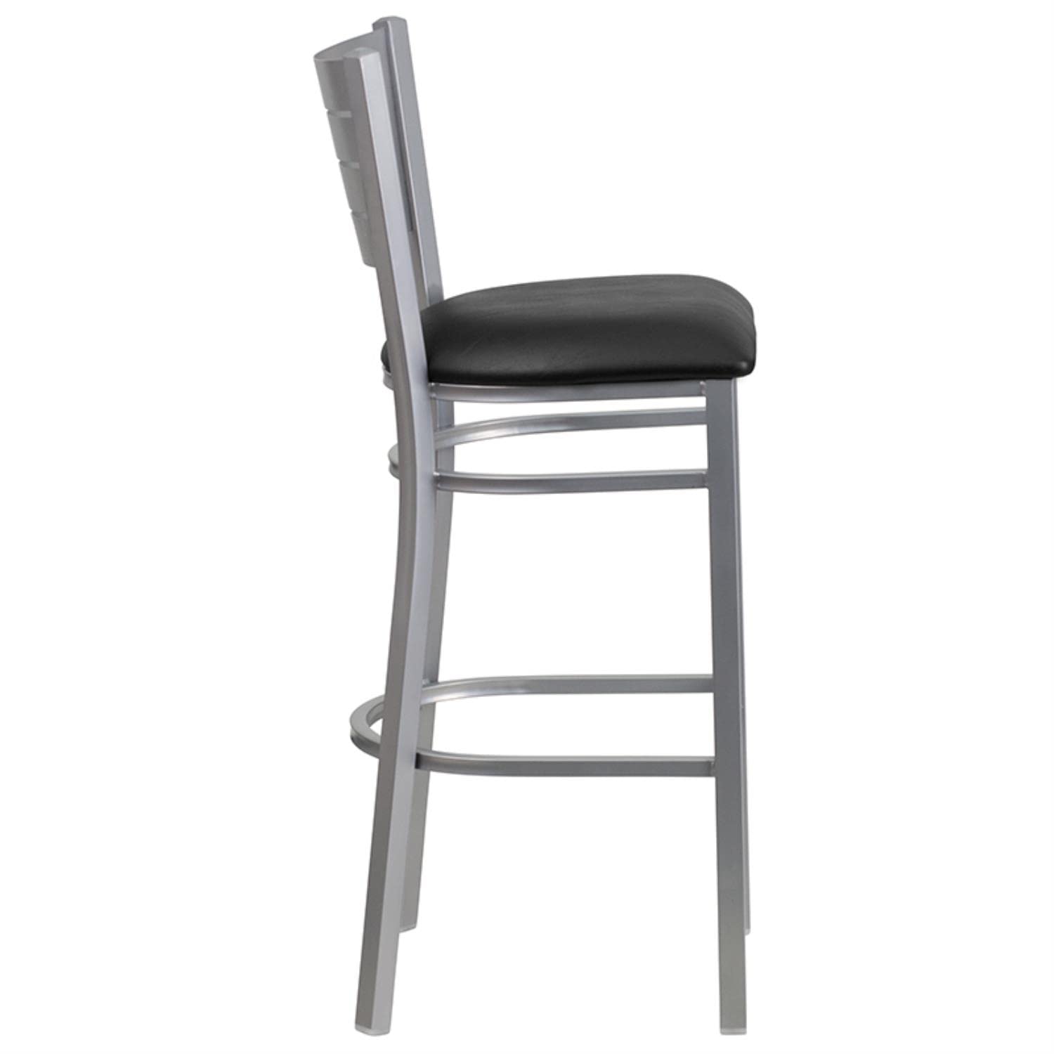 Flash Furniture Hercules Series Silver Slat Back Metal Restaurant Barstool - Walnut Wood Seat