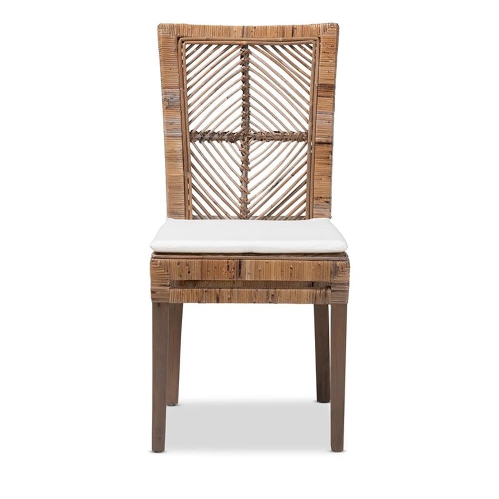 Baxton Studio Laluna Gray Natural Rattan and Mahogany Dining Chair with Cushion