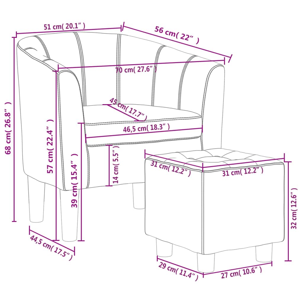 vidaXL Modern Tub Chair with Footstool - Faux Leather Seating for Living Room, Bedroom, Guest Room, or Office - Black