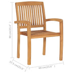 vidaXL 4X Solid Teak Wood Stacking Patio Chairs with Cushions Wooden Garden Dining Chairs Stackable Backyard Chairs Balcony Armchairs