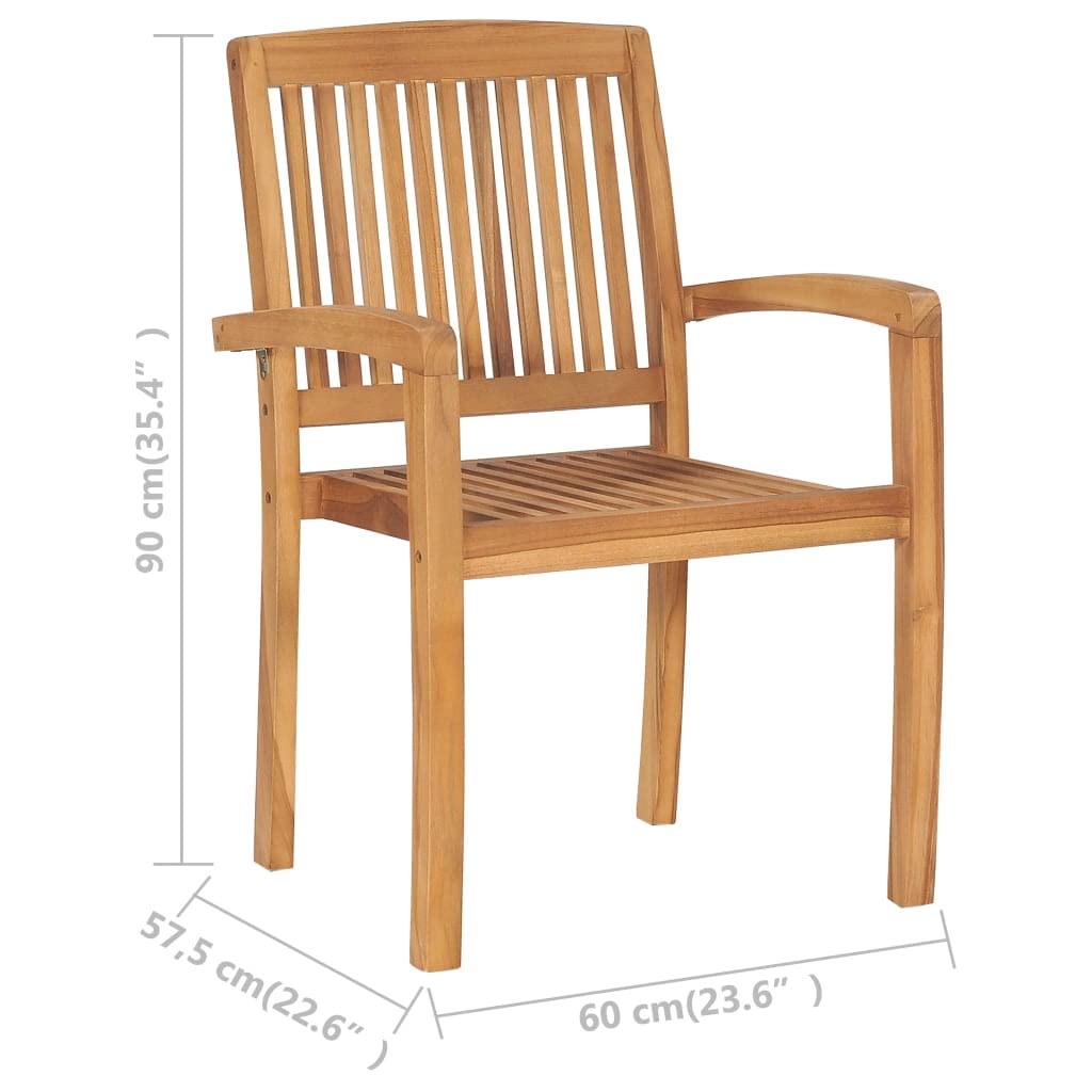 vidaXL 4X Solid Teak Wood Stacking Patio Chairs with Cushions Wooden Garden Dining Chairs Stackable Backyard Chairs Balcony Armchairs
