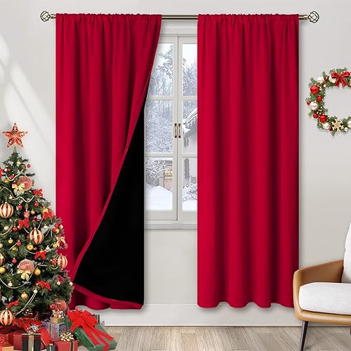 Bgment Blackout Curtains For Bedroom 84 Inch Length, Thermal Insulated Bedroom Curtains Christmas Rod Pocket Room Darkening Curt