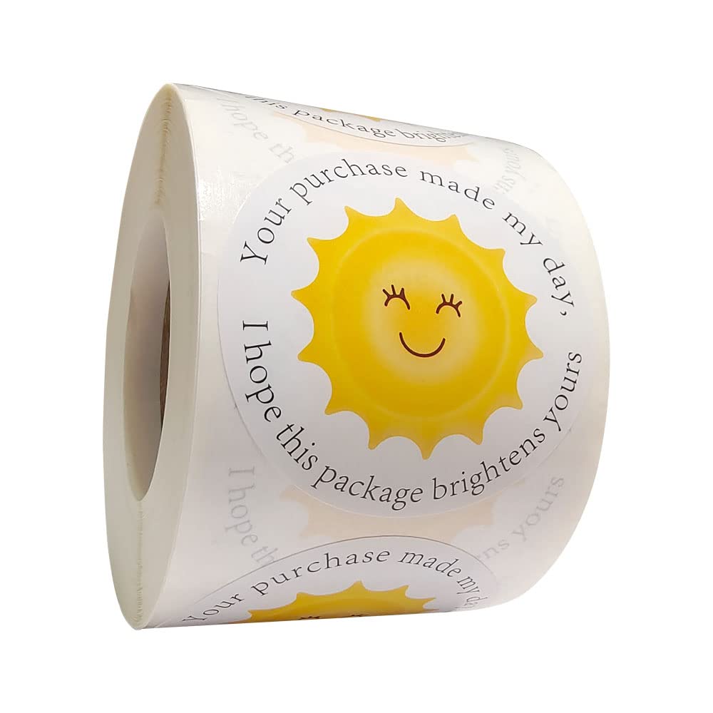 Youok Thank You Business Stickers - Round Yellow Sunshine Smile Face Gift Wrap Stickers For Shopping Bags/Packages/Mailing Boxes