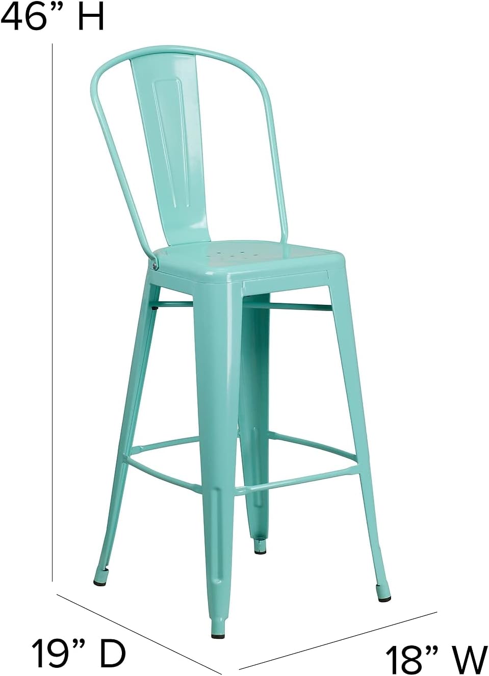 Commercial Grade 30 High Mint Green Metal Indoor-Outdoor Barstool with Back