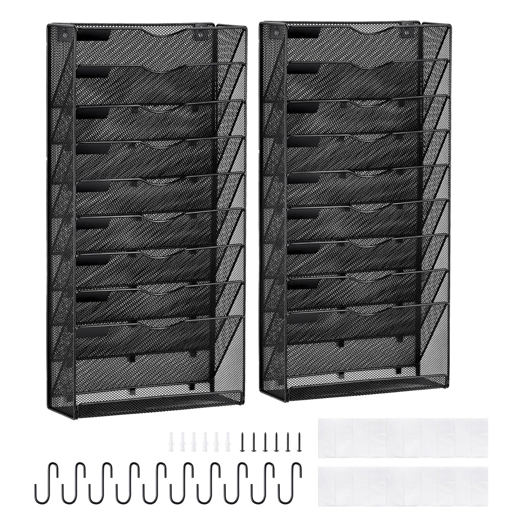 Vevor File Wall Rack, Two-Piece 10 Pockets Mesh Wall File Holder, Wall Mounted Magazine Mail Paper & Document Storage Folder, Me