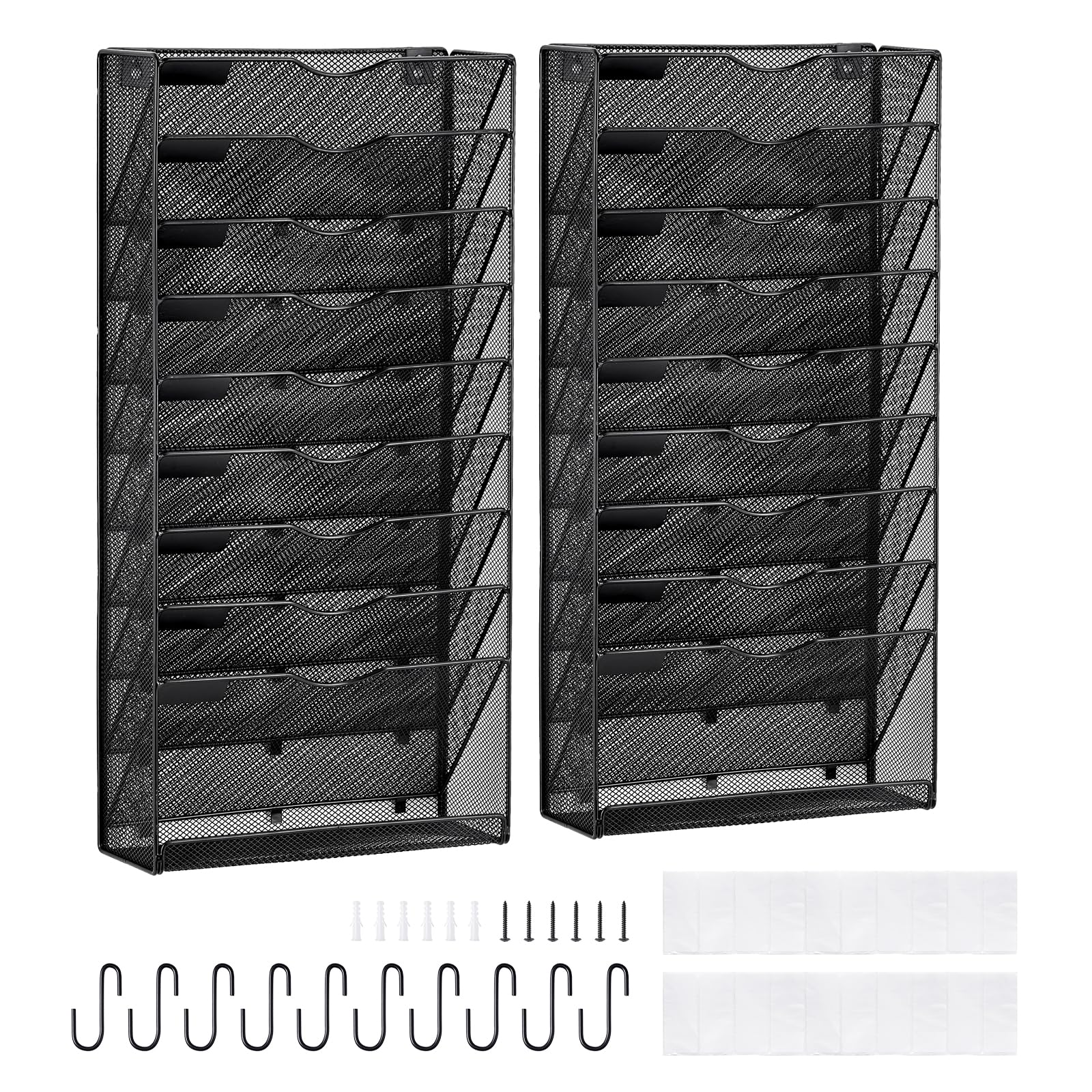 Vevor File Wall Rack, Two-Piece 10 Pockets Mesh Wall File Holder, Wall Mounted Magazine Mail Paper & Document Storage Folder, Me