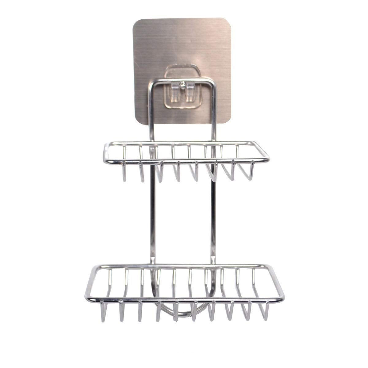 Zoxito Wall Mounted Double Layer soap Dish Holder Stainless Steel Wall Hanging Soap Storage Rack for Kitchen Bathroomwith Self