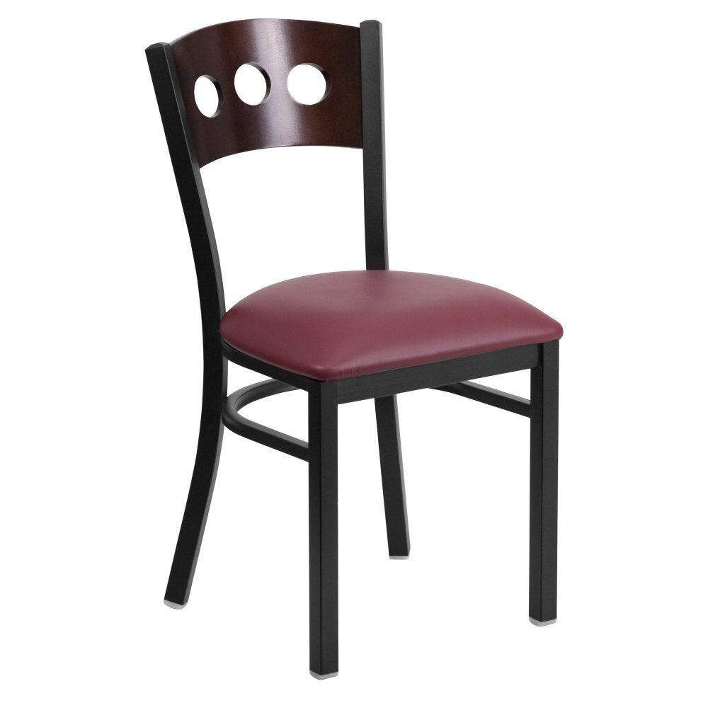 Flash Furniture HERCULES Series Black 3 Circle Back Metal Restaurant Chair - Walnut Wood Back, Burgundy Vinyl Seat