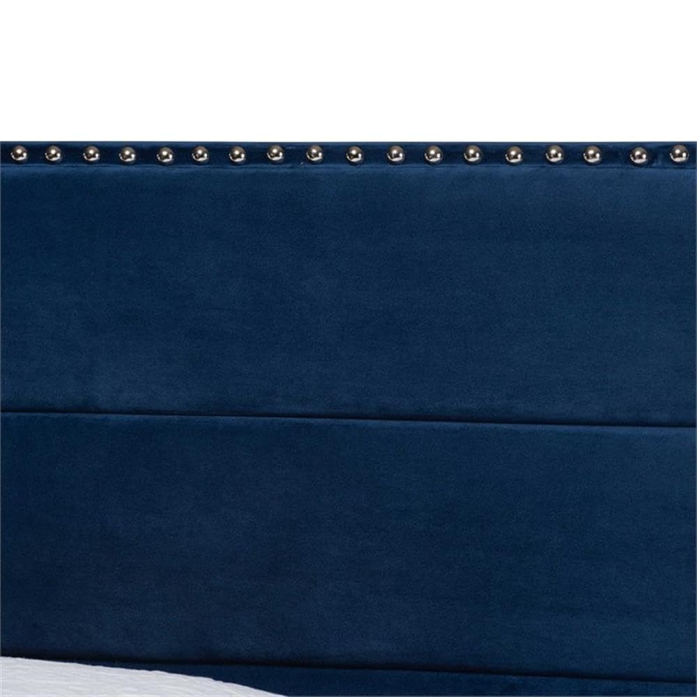 Baxton Studio Tamira Modern and Contemporary Glam Navy Blue Velvet Fabric Upholstered Twin Size Panel Bed