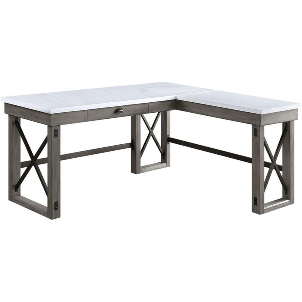 Acme Talmar Writing Desk with Lift Top in Marble Top and Weathered Gray Finish