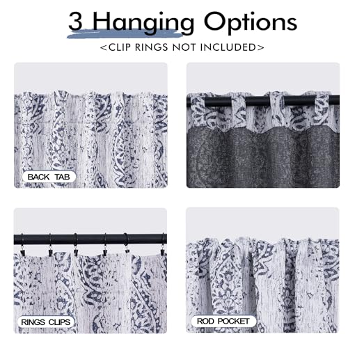 102 Inch Long 2 Panels Curtain Sets For Living Room,Boho Pattern 50% Blackout Black Out Darkening Light Filtering Back Tab Patterned Print Bedroom Curtains With Desigh,102 In Length,Navy Blue