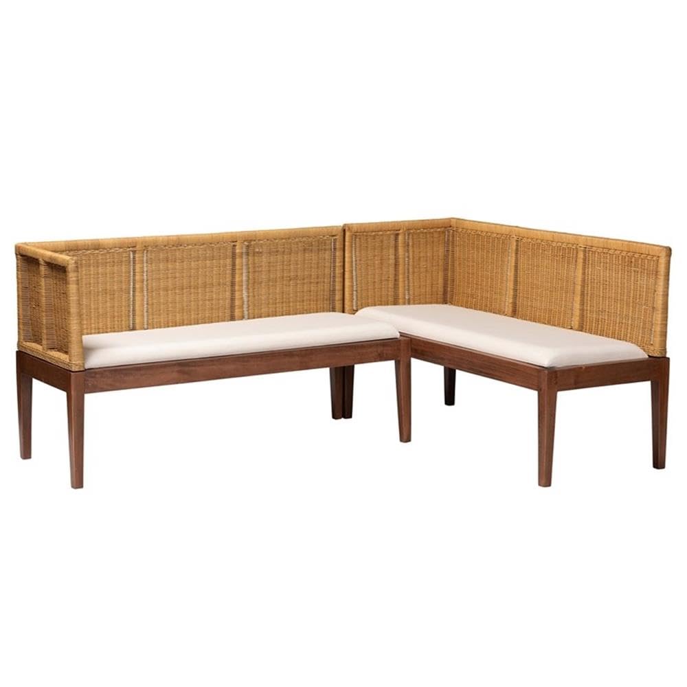 bali & pari Tabanan Brown Rattan Acacia Wood 2-Piece Dining Nook Banquette Set