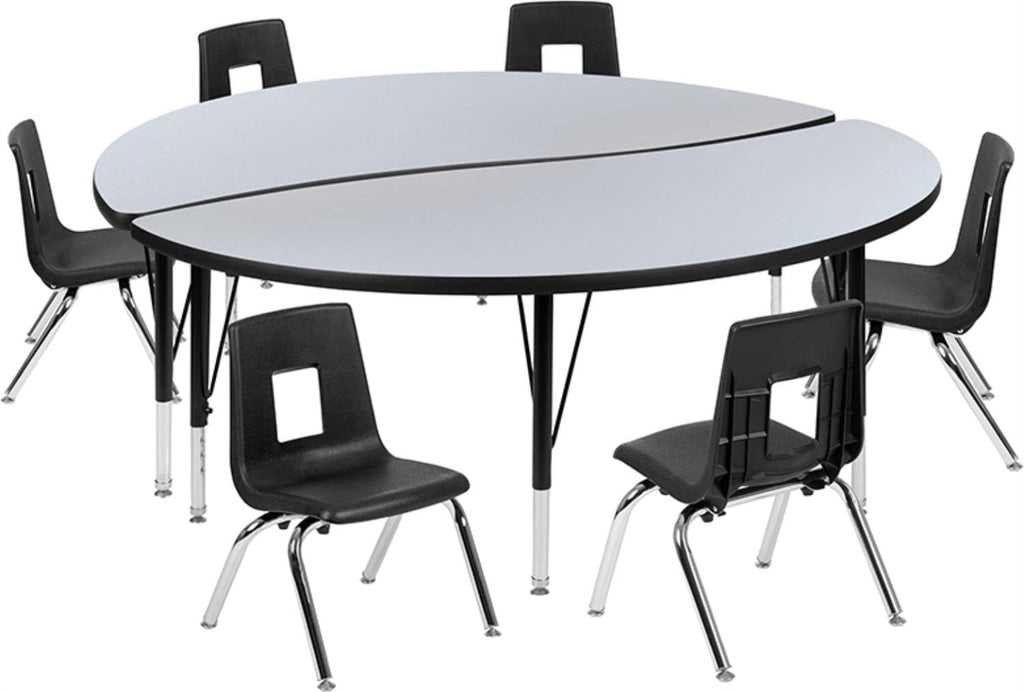 Flash Furniture Emmy 60" Circle Wave Flexible Laminate Activity Table Set with 12" Student Stack Chairs, Oak/Black