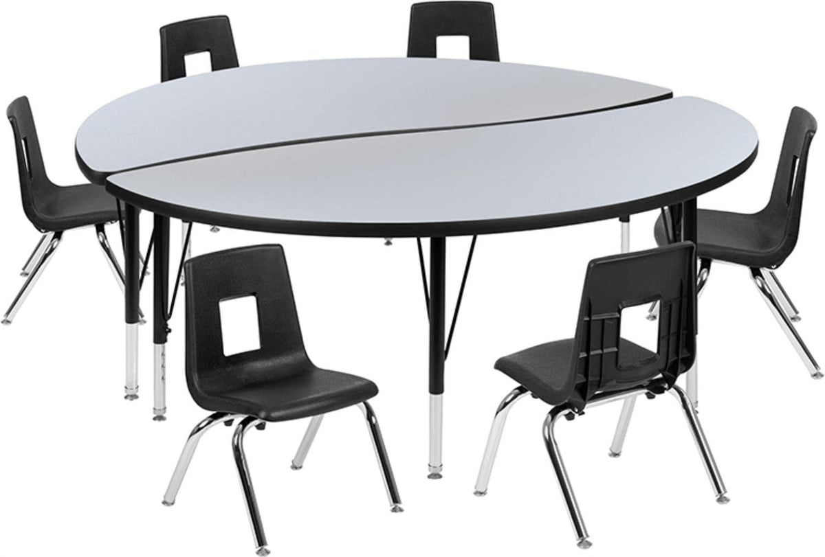 Flash Furniture Emmy 60&quot; Circle Wave Flexible Laminate Activity Table Set with 12&quot; Student Stack Chairs, Oak/Black