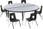 Flash Furniture Emmy 60" Circle Wave Flexible Laminate Activity Table Set with 12" Student Stack Chairs, Oak/Black