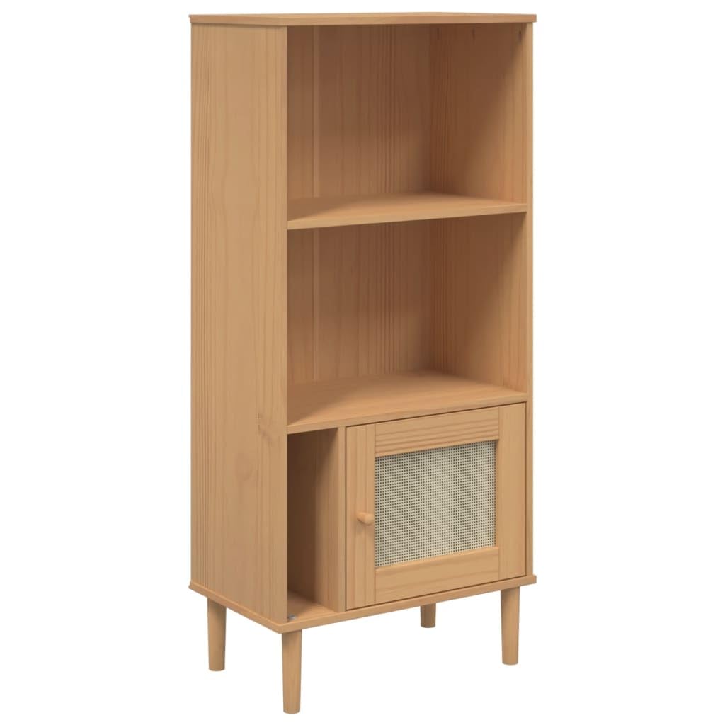 vidaXL SENJA Solid Pine Wood Bookcase with UV Varnish Finish - Ample Storage Space with Rattan Look Surface - Brown