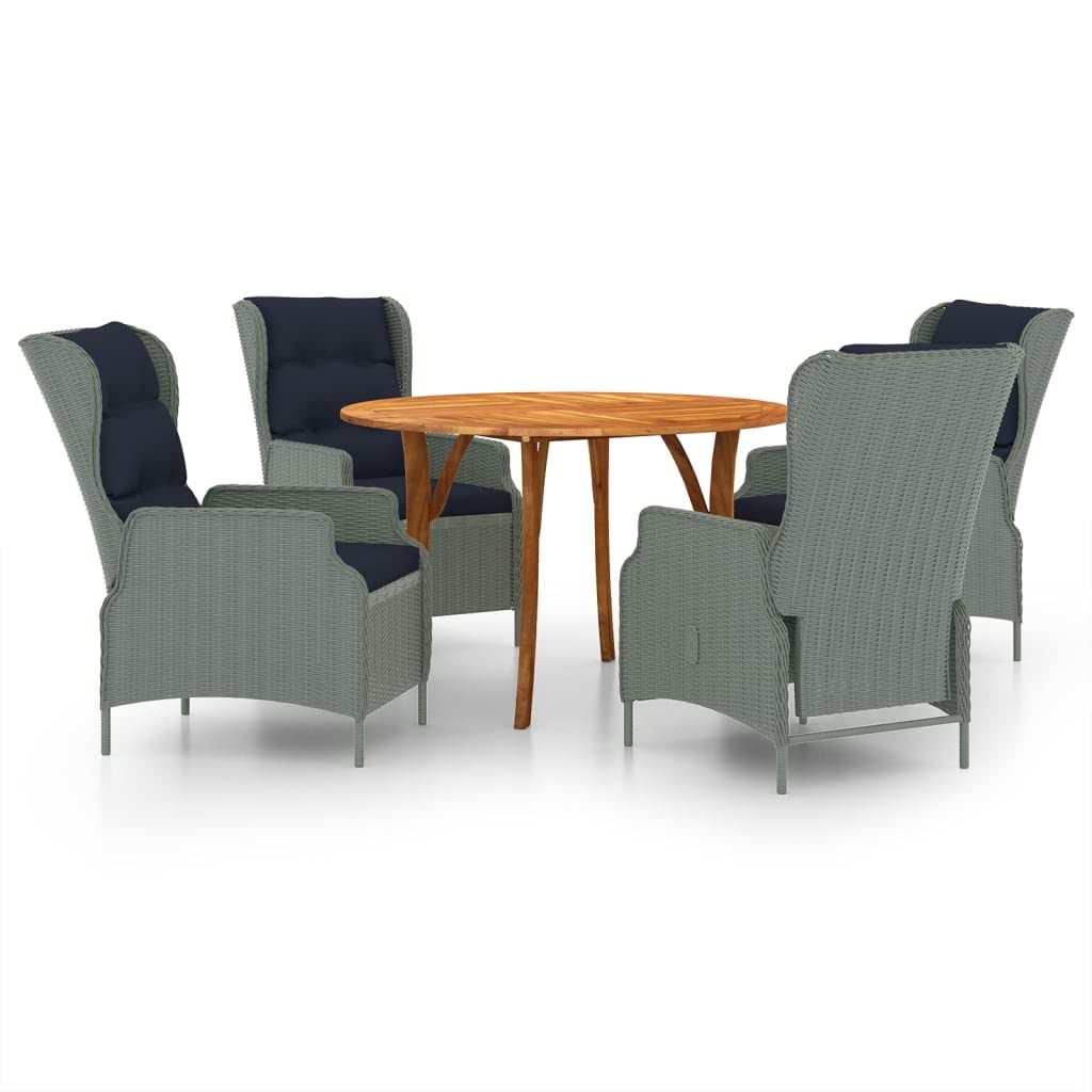 Vidaxl Patio Dining Set 5 Piece Garden Outdoor Balcony Backyard Terrace Dinner Dinette Seating Table Chair Furniture Set Home Light Gray