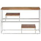 vidaXL Console Table - Silver Stainless Steel Frame & Solid Acacia Wood Top, 43.3"x13.8"x27.6", Suitable for Living Room, Entryway