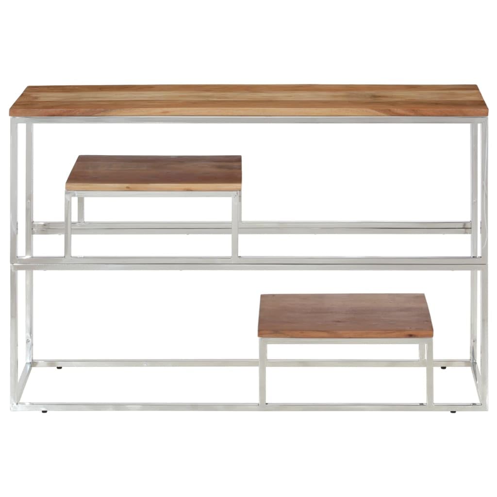vidaXL Console Table - Silver Stainless Steel Frame & Solid Acacia Wood Top, 43.3"x13.8"x27.6", Suitable for Living Room, Entryway