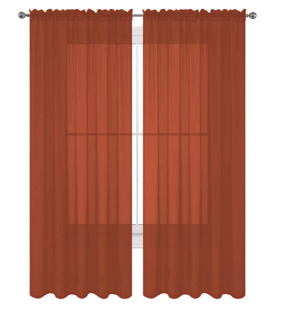 Decotex 2 Piece Solid Elegant Sheer Curtains Fully Stitched Panels Window Treatment Drape (54'' X 36'', Brick)
