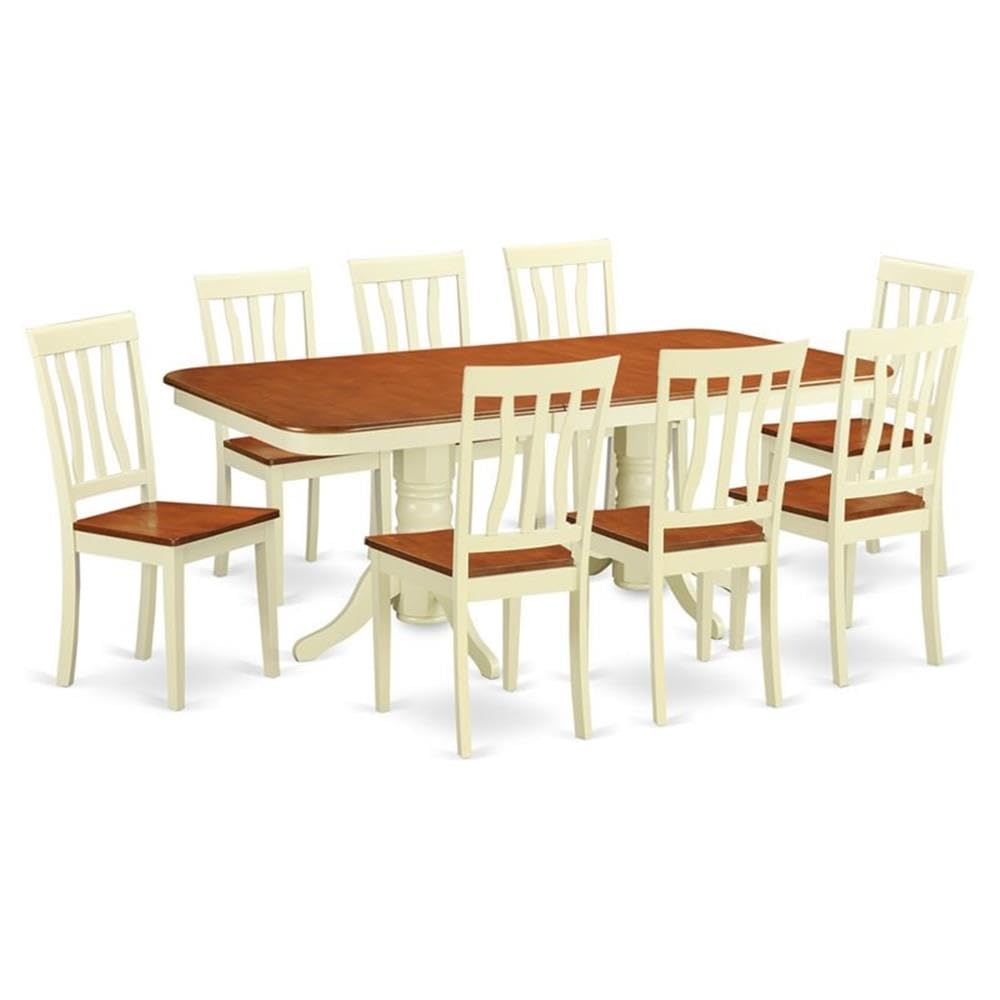 East West Furniture NAAN9-WHI-W 9 Piece Dining Room Table Set Includes a Rectangle Kitchen Table with Butterfly Leaf and 8 Dining Chairs, 40x78 Inch, Buttermilk & Cherry