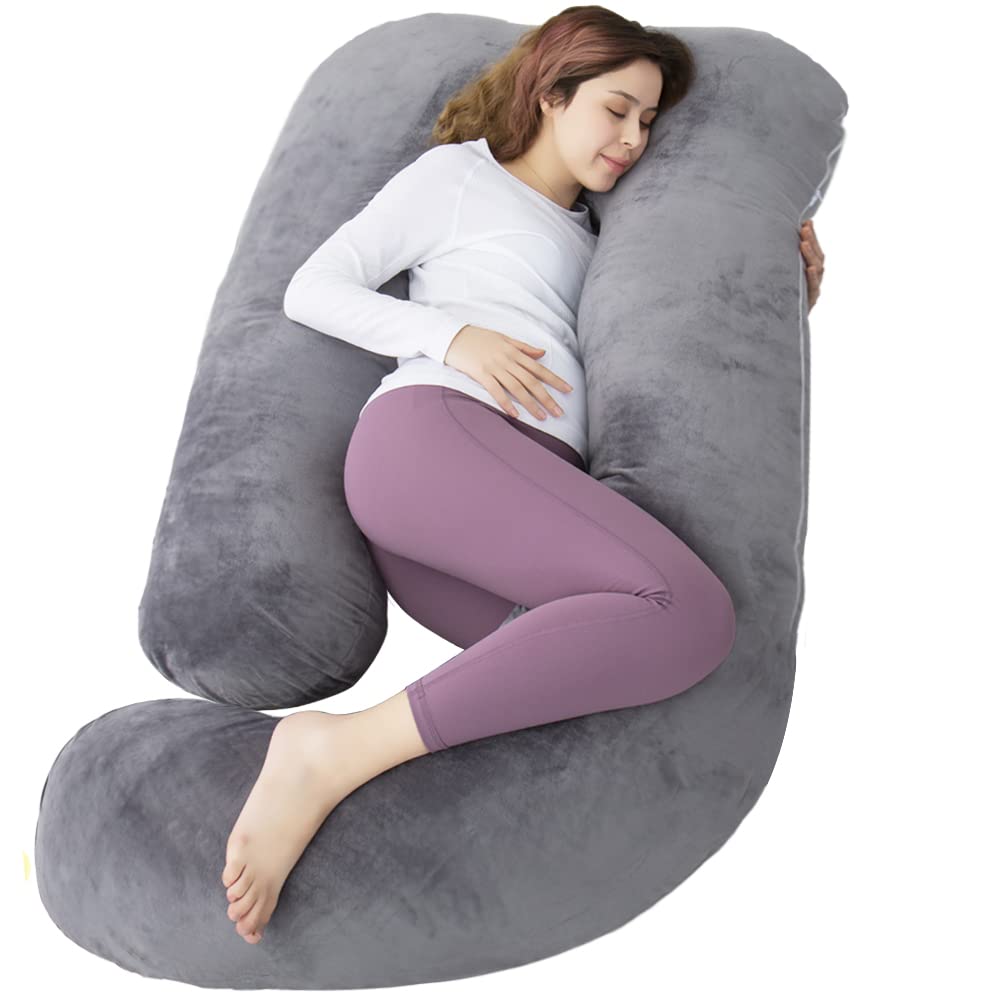 Amcaton 60 Inch Pregnancy Pillow For Sleeping, Extra Large U Shaped Body Pillow, Maternity Pillow For Pregnant Women With Velvet