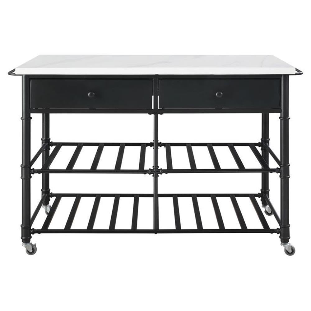 Acme Emery Artificial Stone Top 2-Drawer Kitchen Island in White and Gray