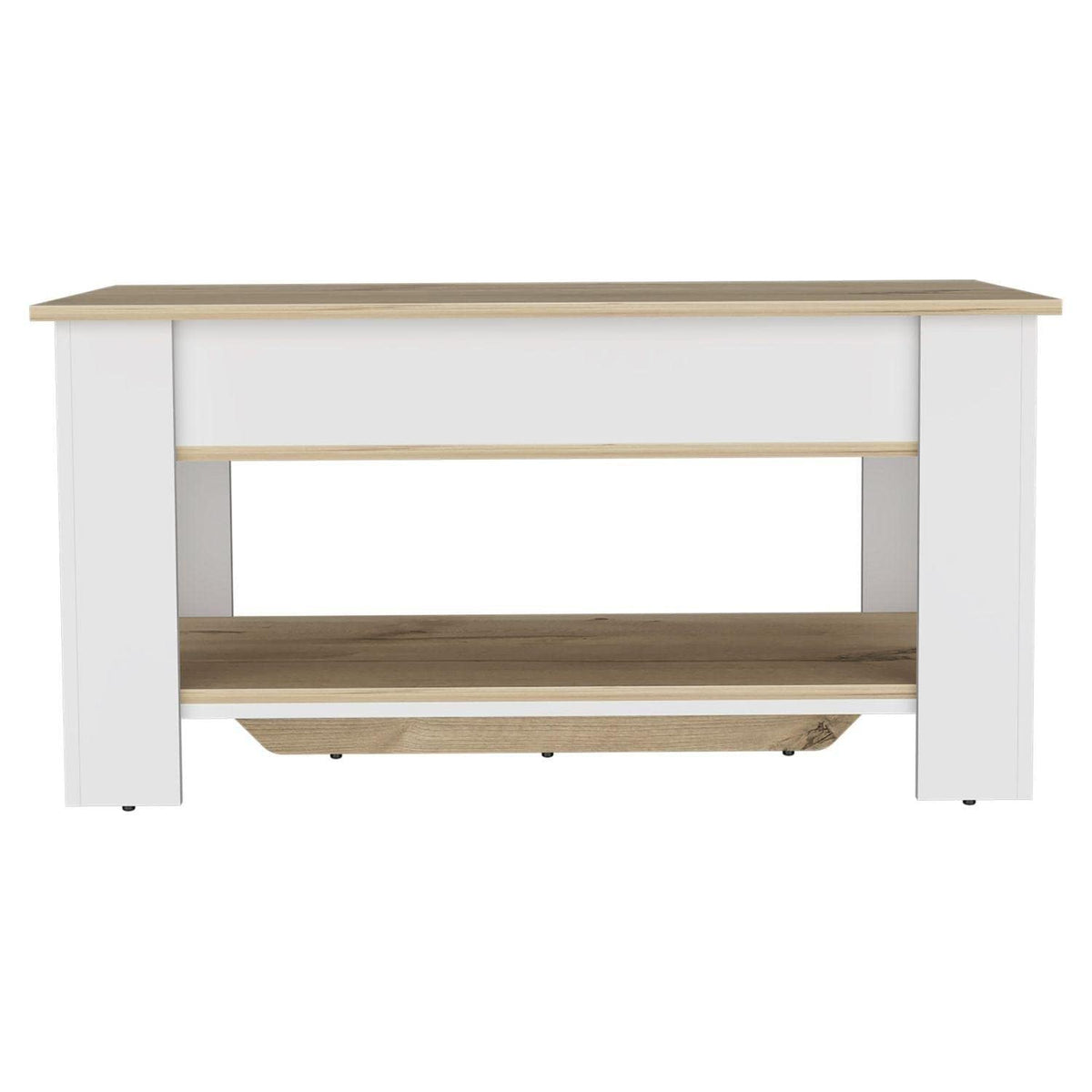 Saturn Storage Table, 4 Legs, Lower Shelf, Light Oak/White