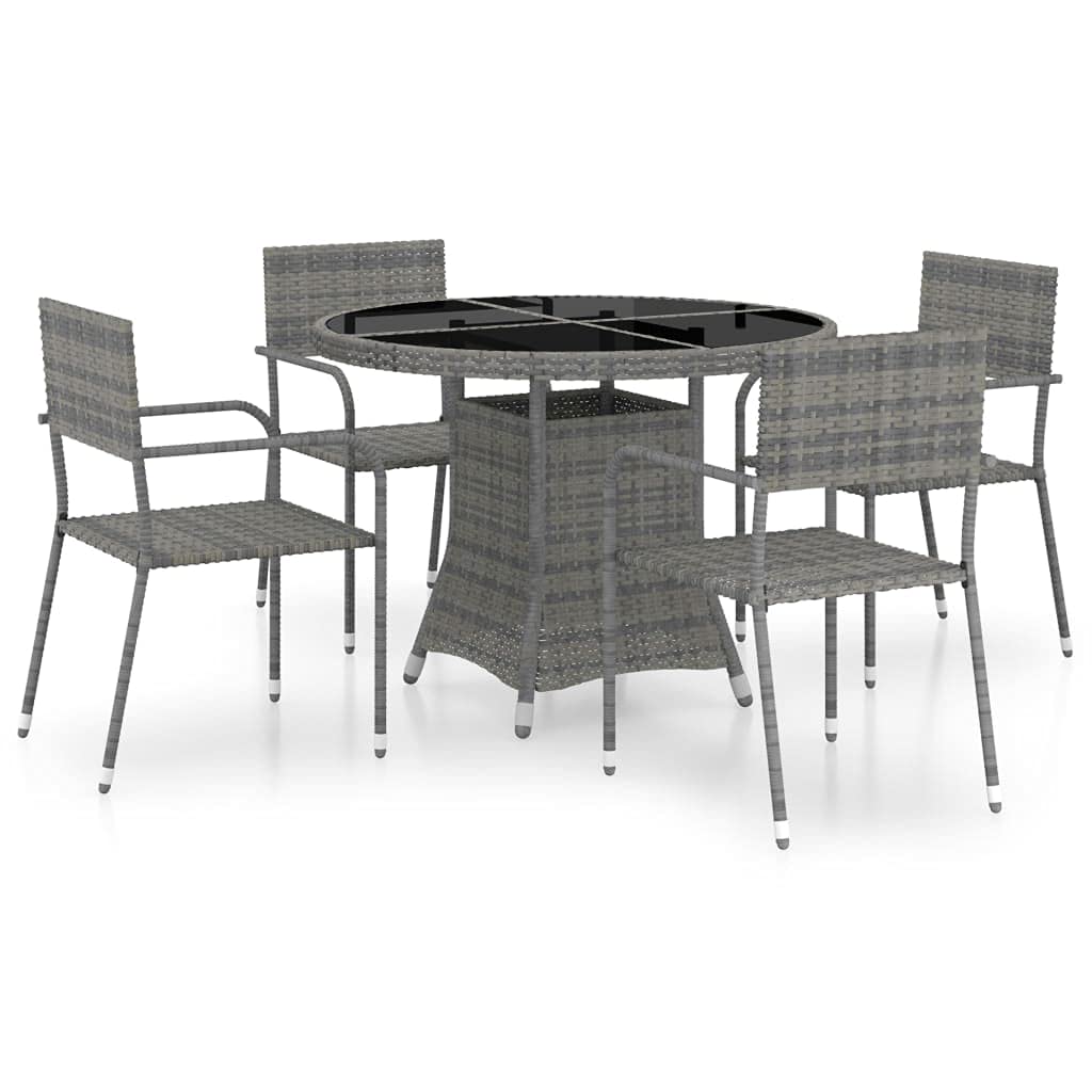vidaXL Patio Dining Set 5 Piece Garden Outdoor Yard Terrace Balcony Backyard Table and Chair Seat Seating Furniture Poly Rattan Anthracite and Gray