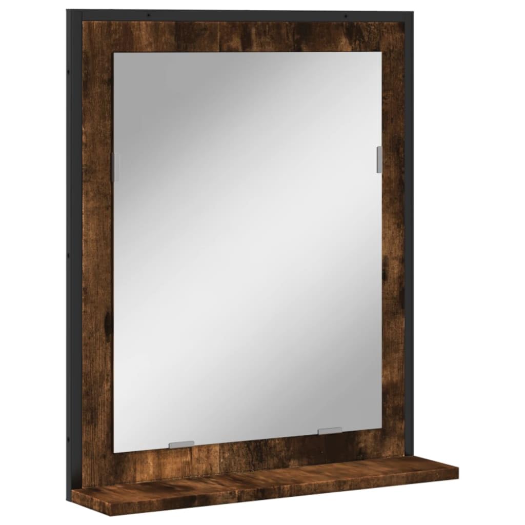 vidaXL Bathroom Mirror with Smoked Oak Engineered Wood Shelf, Wall-Mounted 19.7&quot;x4.7&quot;x23.6&quot;, Moisture Resistant for Bathroom Decor