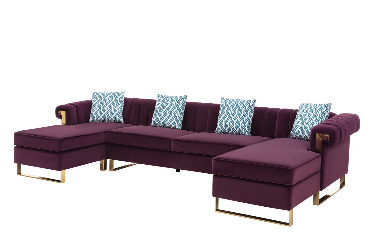 Lilola Home Maddie Purple Velvet 5-Seater Double Chaise Sectional Sofa
