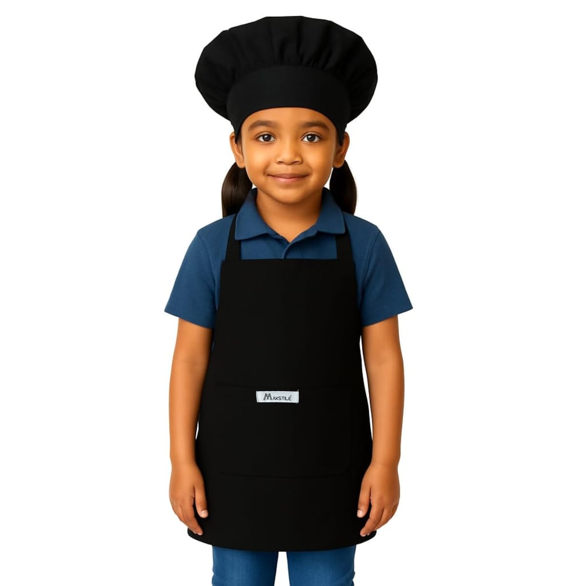Makstile Kids Apron With Chef Cap With Adjustable Neck Strap |Apron For Kids For Cooking, Baking, Painting & School Activities |