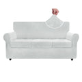 Znsayotx Luxury Velvet Couch Cover 4 Piece Stretch Sofa Covers For 3 Cushion Couch Thick Soft Spandex Sofa Slipcover Living Room Anti Slip Dogs Furniture Protector (Silver Grey), 71'-91'(3 Cushions)