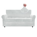 Znsayotx Luxury Velvet Couch Cover 4 Piece Stretch Sofa Covers For 3 Cushion Couch Thick Soft Spandex Sofa Slipcover Living Room Anti Slip Dogs Furniture Protector (Silver Grey), 71'-91'(3 Cushions)