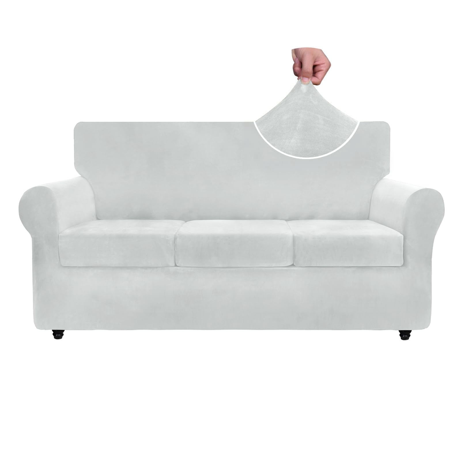 Znsayotx Luxury Velvet Couch Cover 4 Piece Stretch Sofa Covers For 3 Cushion Couch Thick Soft Spandex Sofa Slipcover Living Room Anti Slip Dogs Furniture Protector (Silver Grey), 71'-91'(3 Cushions)