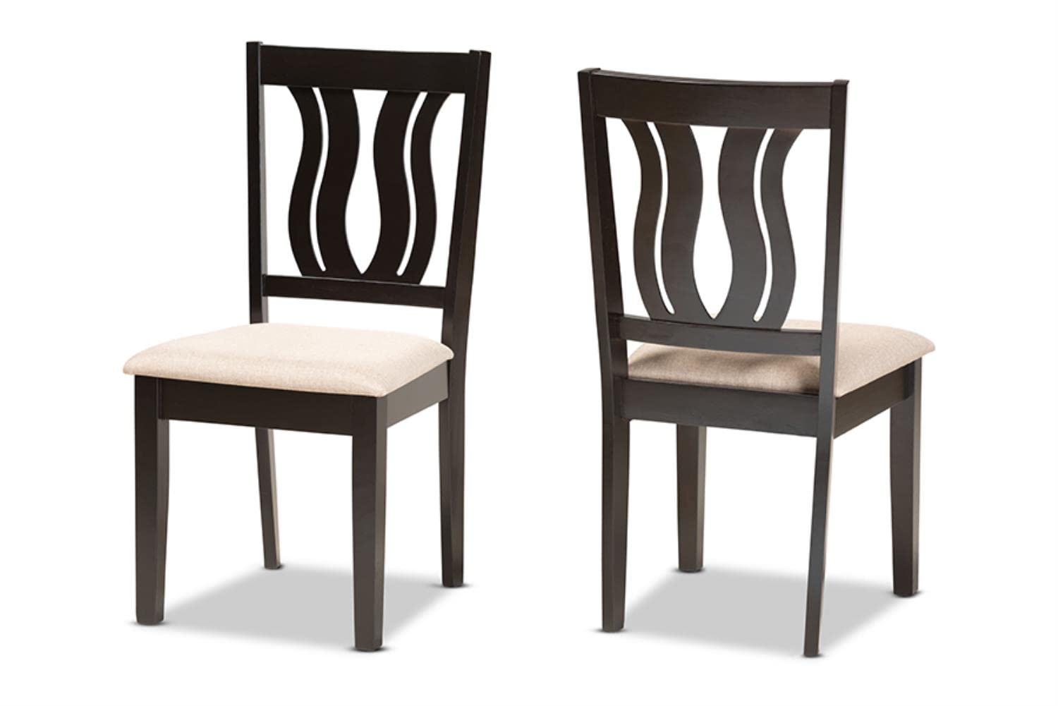 Baxton Studio Sand Upholstered and Brown Finished Wood 2-Piece Dining Chair Set