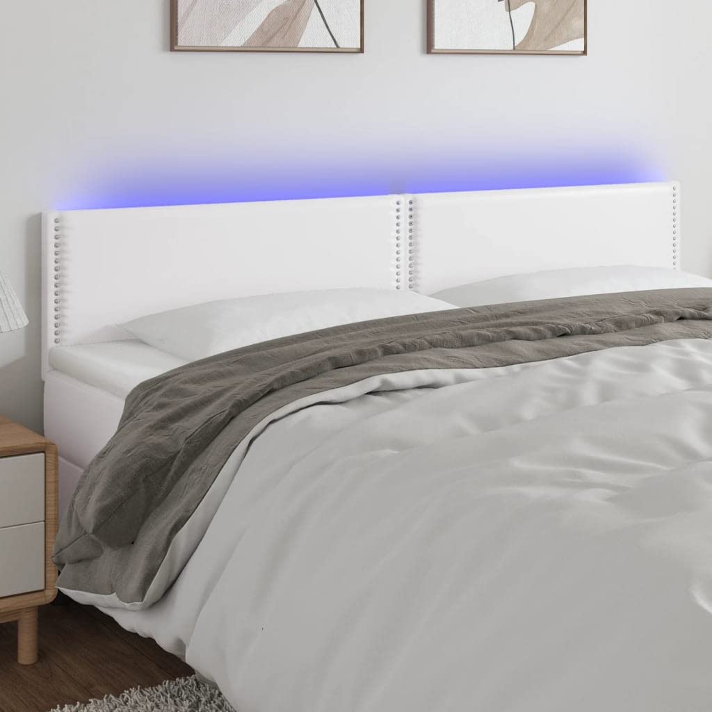 vidaXL Led Headboard, Upholstered Headboard for Bed Home, Bed Headboard with LED Light, Bedroom Furniture, White 70.9"x2"x30.7"/34.6" Faux Leather
