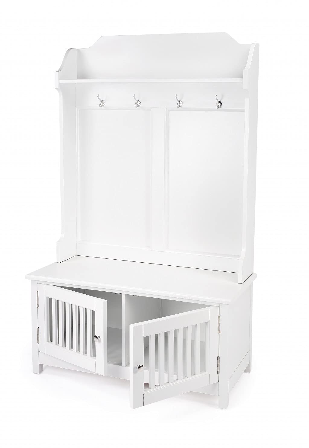 HomeRoots Rubberwood, Mahogany wood, Iron Borya White Hall Tree with Storage