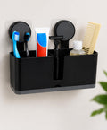 Kadcreations WallMounted Bathroom Organiser With Suction Cup, Black, 21X8X19 Cm
