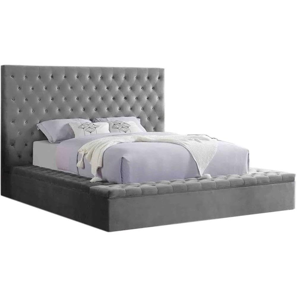 Best Master Furniture Yumi Upholstered Velour Low Profile Platform Bed, Cal. King, Grey