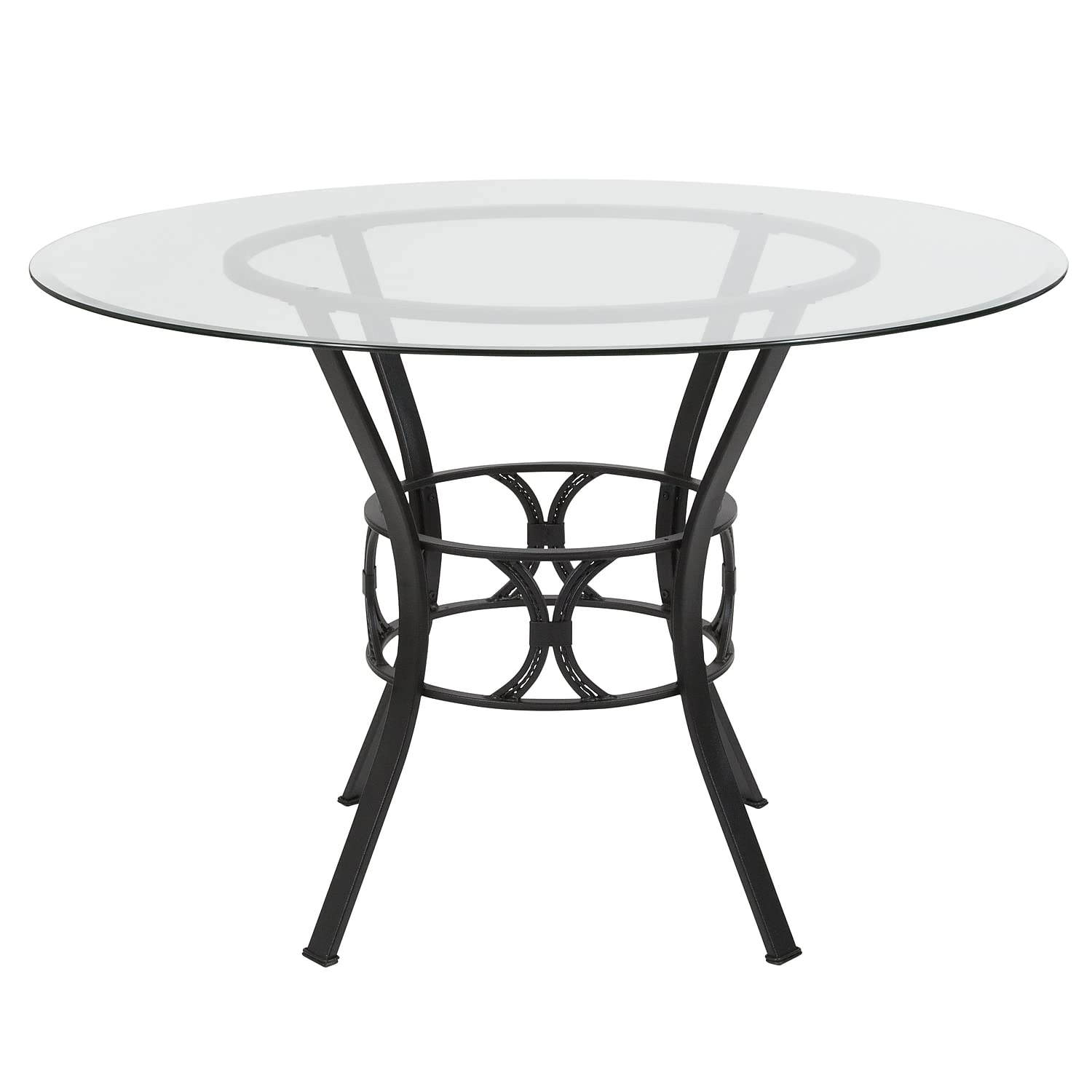 Flash Furniture Carlisle Round Glass Dining Table With Metal Frame, 45'', Black