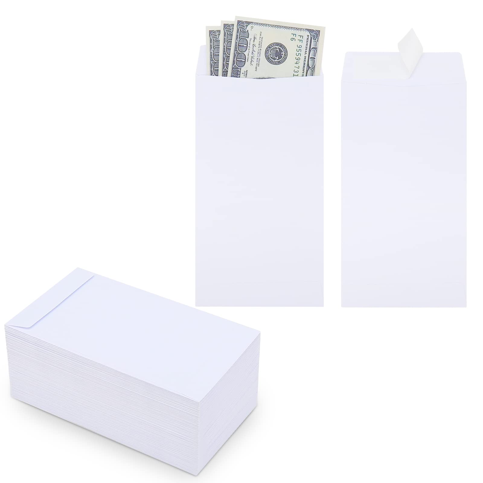 100 Pack Cash Envelopes Self Adhesive 6.7X3.5 Inch, Fit For Envelope Money Saving Challenge, White 120 Gsm Thick Money Envelopes